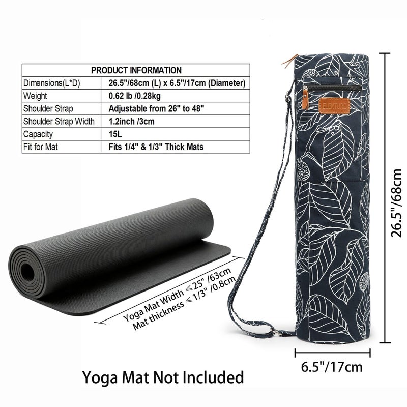 ELENTURE Canvas Yoga Mat Bag with Adjustable Strap & Pockets, Full-Zip Travel Gym Tote for Women & Men, Fits 1/4" & 1/3" Thick Mats, Lightweight Carrier for Yoga, Workout, Outdoor Use - Image 3